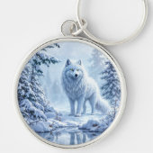 Sneeuw wilde wolf gele neon ogen decor sleutelhanger (Voorkant)