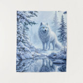 Sneeuw wilde wolf gele neon ogen decor wandkleed (Voorkant)