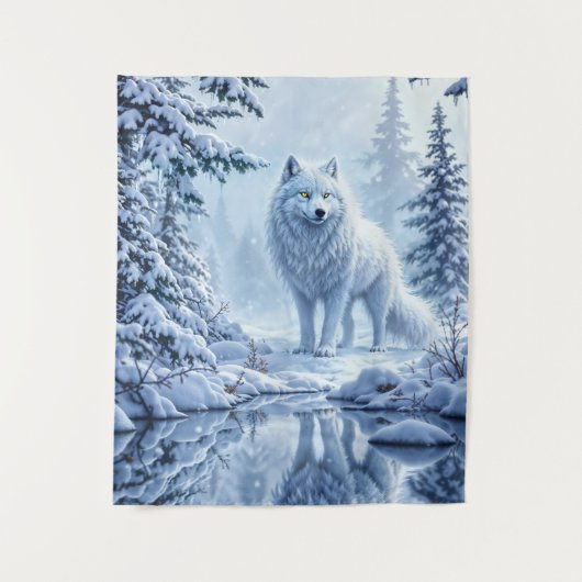 Sneeuw wilde wolf gele neon ogen decor wandkleed (Voorkant)