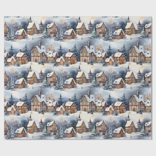 Sneeuw Winter Beierse Dorp Kerstvakantie Cadeaupapier (Vlak)