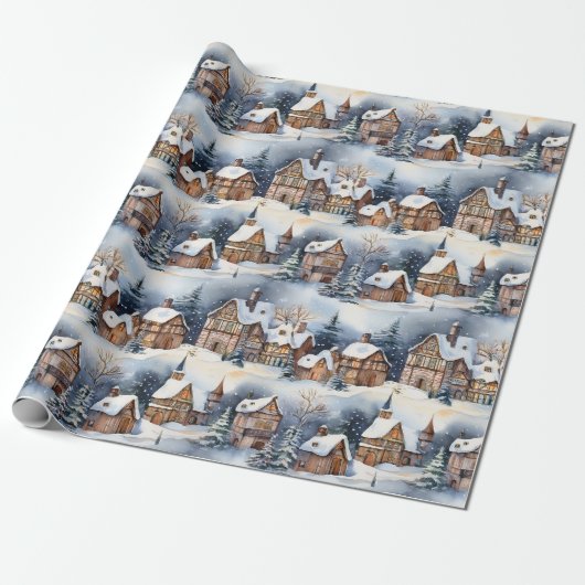 Sneeuw Winter Beierse Dorp Kerstvakantie Cadeaupapier (Uitgerold)