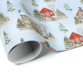 Sneeuw Winter Cottage voor Bomen Kerstmis Cadeaupapier (Rol Hoek)
