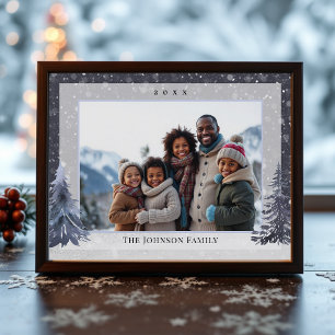 Sneeuw Winter Dennenkader Familie Foto Kerstmis Feestdagenkaart