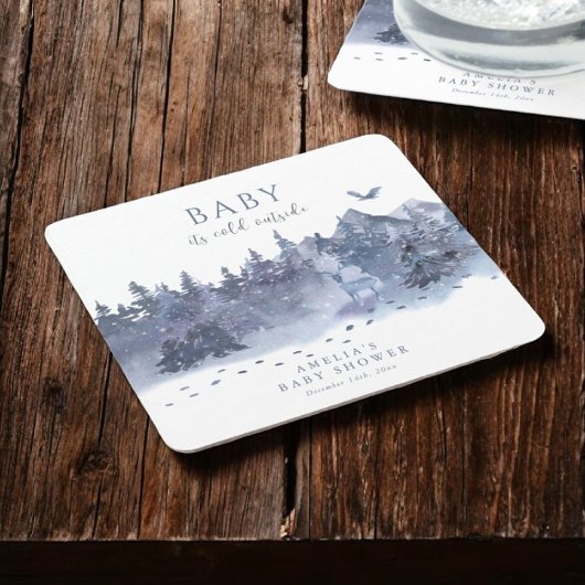 Sneeuw Winter Forest Baby Het is koud buiten Kartonnen Onderzetters