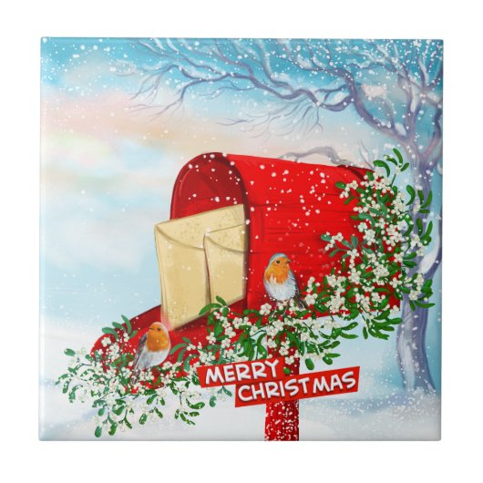 Sneeuw Winter Kerstmis Vogels Gift Box Tegeltje (Voorkant)