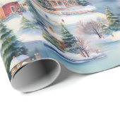 Sneeuw Winter New England Village Kerstvakantie Cadeaupapier (Rol Hoek)