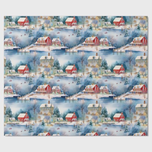 Sneeuw Winter New England Village Kerstvakantie Cadeaupapier (Vlak)