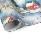 Sneeuw Winter New England Village Kerstvakantie Cadeaupapier (Rol Hoek)