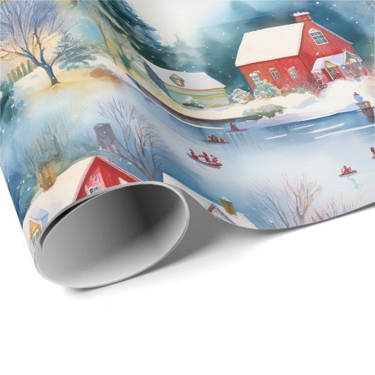 Sneeuw Winter New England Village Kerstvakantie Cadeaupapier (Rol Hoek)