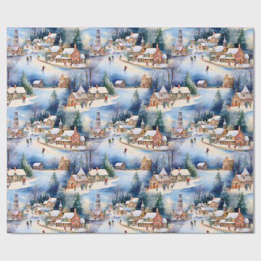 Sneeuw Winter New England Village Kerstvakantie Cadeaupapier (Vlak)