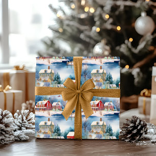 Sneeuw Winter New England Village Kerstvakantie Cadeaupapier