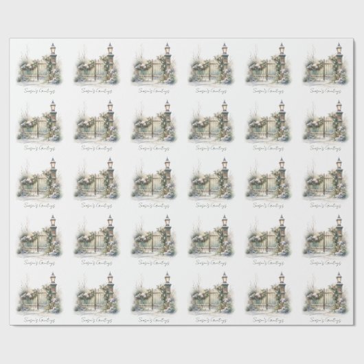 Sneeuw Winter Scene Pine Lamp Waterverf Kerst Cadeaupapier (Vlak)