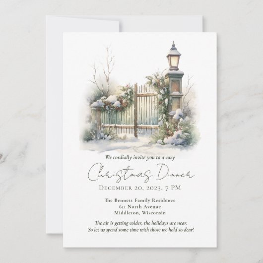 Sneeuw Winter Scene Pine Lamp Waterverf Kerst Kaart (Voorkant)