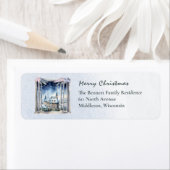 Sneeuw Winter Scene Vakantie Accents Kerst Terug Etiket (Insitu)