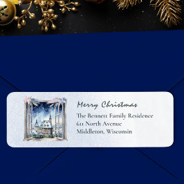 Sneeuw Winter Scene Vakantie Accents Kerst Terug Etiket