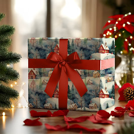 Sneeuw Winter Swiss Village Kerstvakantie Cadeaupapier