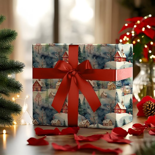 Sneeuw Winter Swiss Village Kerstvakantie Cadeaupapier