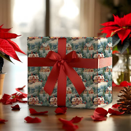 Sneeuw Winter Swiss Village Kerstvakantie Cadeaupapier