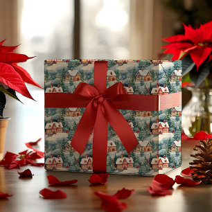 Sneeuw Winter Swiss Village Kerstvakantie Cadeaupapier