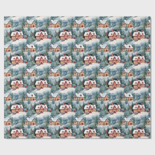 Sneeuw Winter Swiss Village Kerstvakantie Cadeaupapier (Vlak)