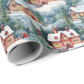 Sneeuw Winter Swiss Village Kerstvakantie Cadeaupapier (Rol Hoek)