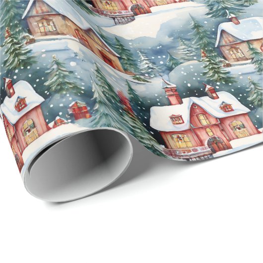 Sneeuw Winter Swiss Village Kerstvakantie Cadeaupapier (Rol Hoek)