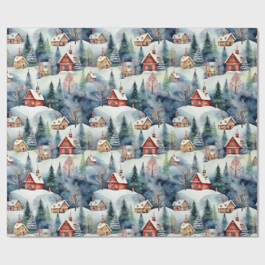 Sneeuw Winter Swiss Village Kerstvakantie Cadeaupapier (Vlak)