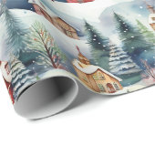 Sneeuw Winter Swiss Village Kerstvakantie Cadeaupapier (Rol Hoek)