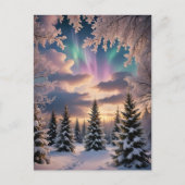 Sneeuw winterbos, ijskristallen, noorderlicht feestdagenkaart (Voorkant)
