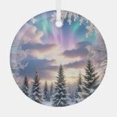 Sneeuw winterbos, ijskristallen, noorderlicht glas ornament (Voorkant)