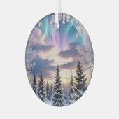 Sneeuw winterbos, ijskristallen, noorderlicht glas ornament (Voorkant links)