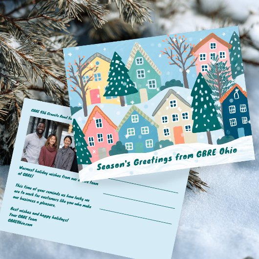 Sneeuw Winterdorp Vakantie Kerstmis Aangepaste Fot Briefkaart