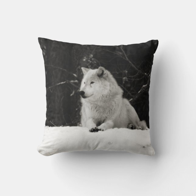 Sneeuw Wolf Kussen (Voorkant)