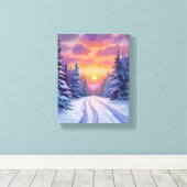 Sneeuw Zonsondergang | Winter Berglandschap Canvas Afdruk (Insitu (Houten vloer))