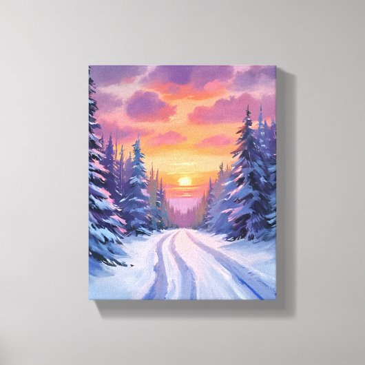 Sneeuw Zonsondergang | Winter Berglandschap Canvas Afdruk (Voorkant)
