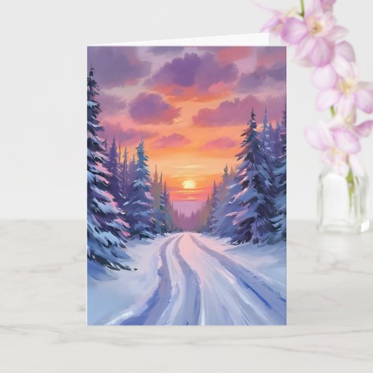 Sneeuw Zonsondergang | Winter Berglandschap Kaart (Orchidee)
