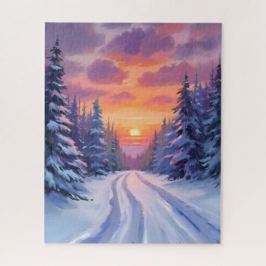 Sneeuw Zonsondergang | Winter Berglandschap Legpuzzel (Verticaal)