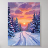 Sneeuw Zonsondergang | Winter Berglandschap Poster (Voorkant)