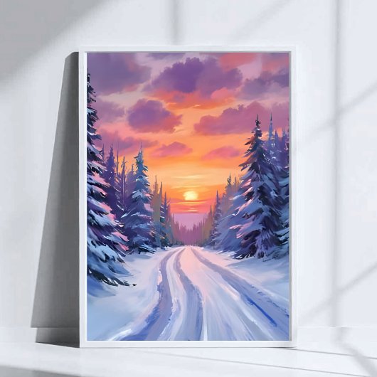 Sneeuw Zonsondergang | Winter Berglandschap Poster