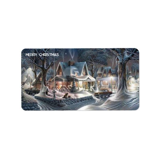 Sneeuwachtergrond voor Kerstmis Etiket (Voorkant)