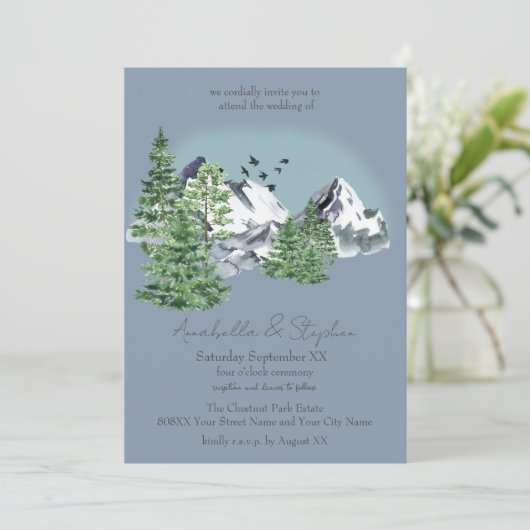 Sneeuwachtig berglandschap Pijnbos op Dusty Blue Kaart (Staand voorkant)