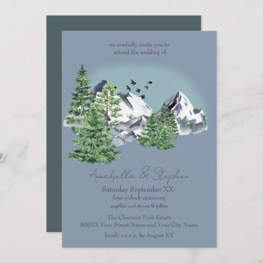 Sneeuwachtig berglandschap Pijnbos op Dusty Blue Kaart (Voorkant / Achterkant)