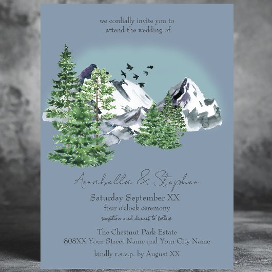 Sneeuwachtig berglandschap Pijnbos op Dusty Blue Kaart