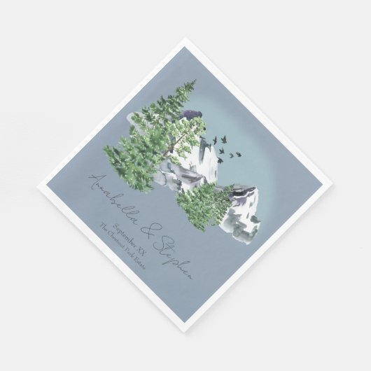 Sneeuwachtig berglandschap Pijnbos op Dusty Blue Servet (Hoek)