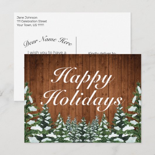 Sneeuwachtig bos en bos Platteland Gelukkig vakant Aankondigingskaart (Voorkant / Achterkant)