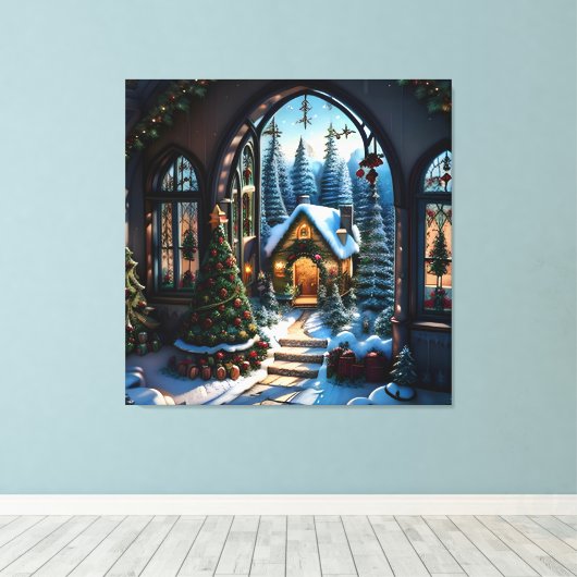 Sneeuwachtig Kerstmislandschap Canvas Afdruk (Insitu (Houten vloer))