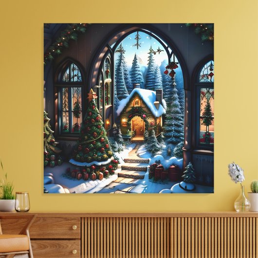 Sneeuwachtig Kerstmislandschap Canvas Afdruk (Insitu (Woonkamer))