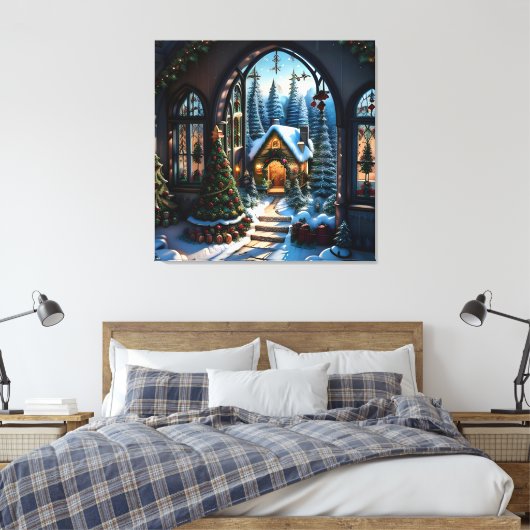 Sneeuwachtig Kerstmislandschap Canvas Afdruk (Insitu (Slaapkamer))