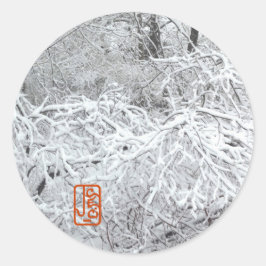 Sneeuwachtige Hedgerow Winter Ronde Sticker