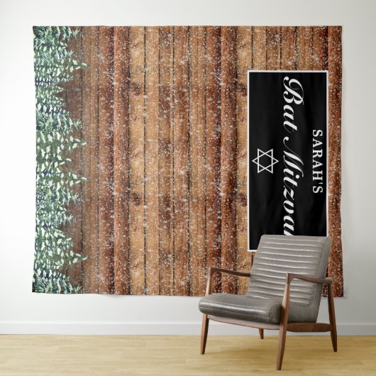 Sneeuwachtige hout- en bos Bar Mitzvah-foto-achter Wandkleed (In Situ (horizontaal))